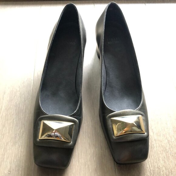 Stuart Weitzman Leather Shoes in Metallic Olive Green w Gold Embellishment Sz 10 - Picture 3 of 8